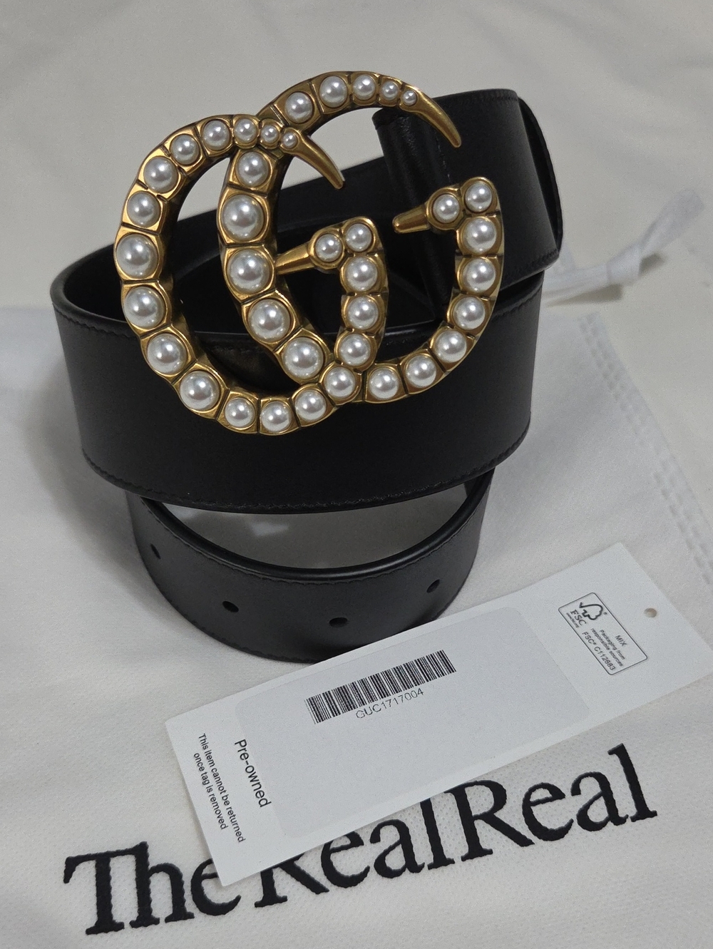 Gucci Black Marmont Pearl Belt Gold GG Buckle 75cm